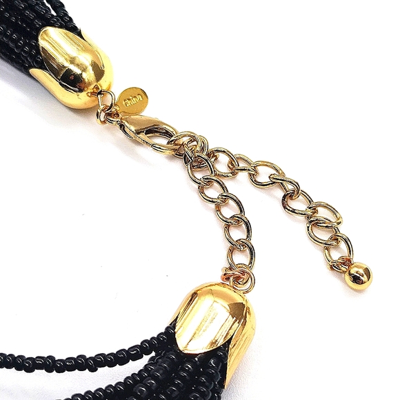 Linea Black Beaded Nugget Collar Bib Necklace by Louis Dell'Olio - Picture 4 of 5